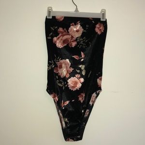 Velvet floral body suit